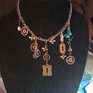 Steampunk Charm Necklace with Butterfly Accent